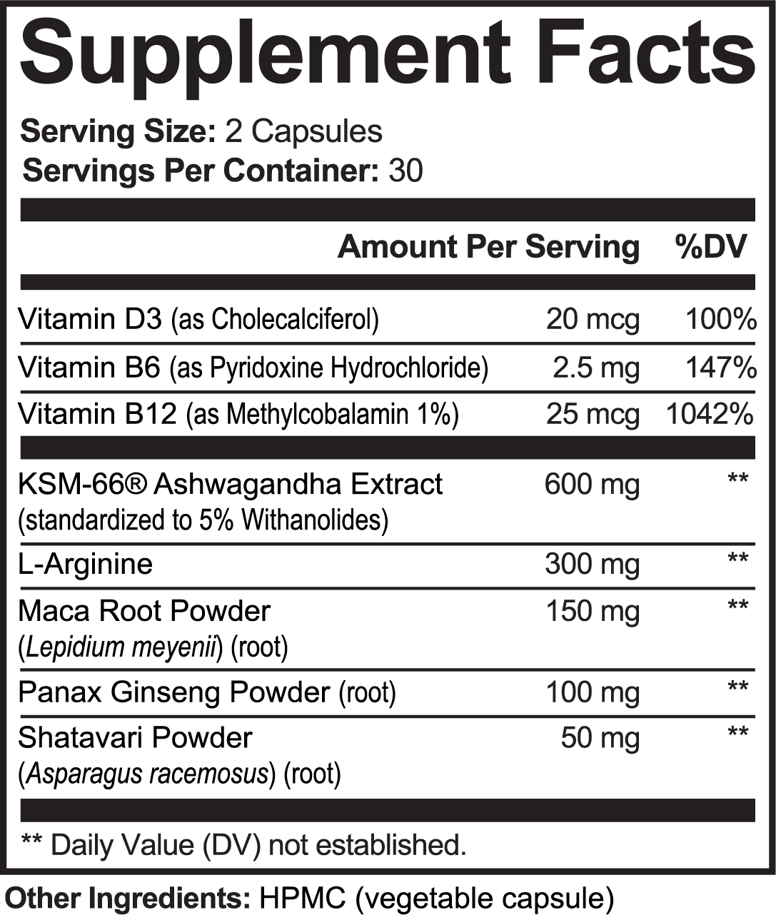 SIGNAL Ashwagandha Plus supplement facts panel – KSM-66 600mg, Vitamin D3, B6, B12
