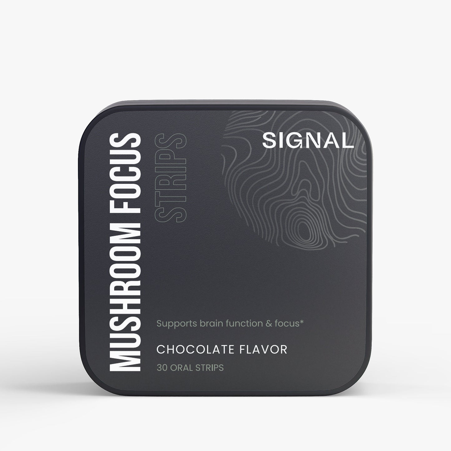 SIGNAL Mushroom Focus Strips chocolate flavour oral strip tin front view