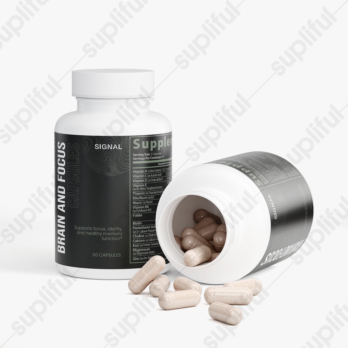 SIGNAL Brain Focus bottle with capsules on dark surface